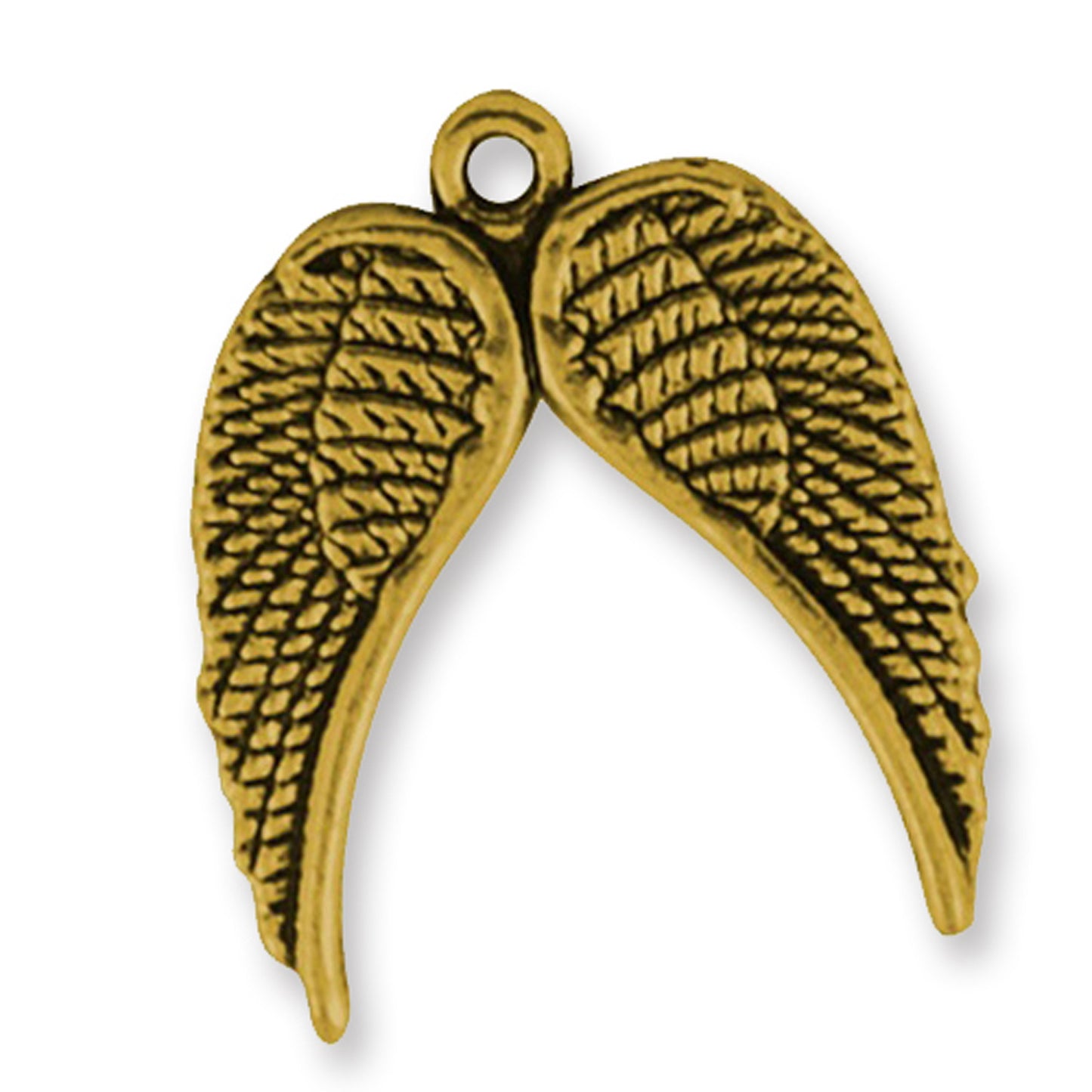 4 double angel wing charms, antique gold colour