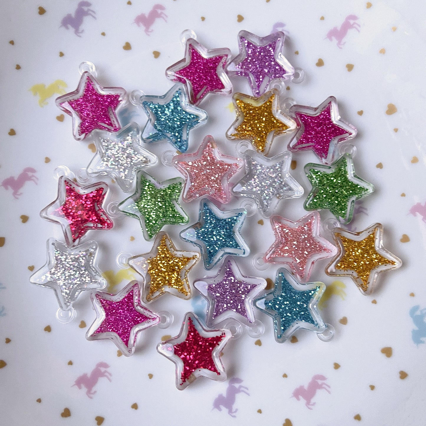 6 Star glitter resin charms, mixed colour