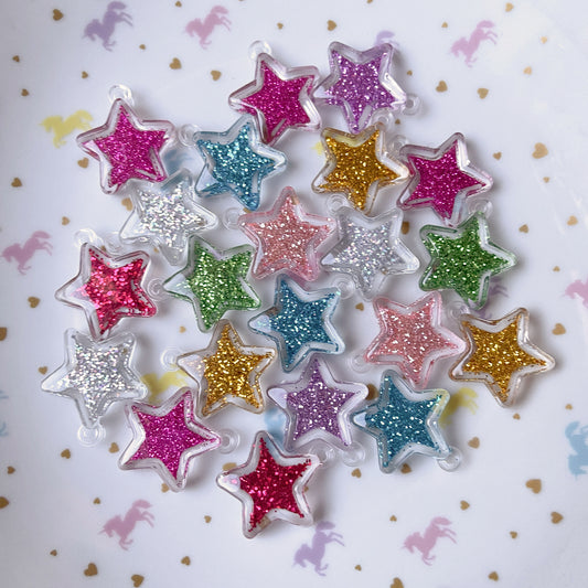 6 Star glitter resin charms, mixed colour