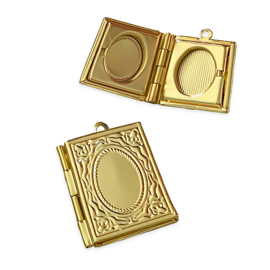 2 x Book lockets, gold colour
