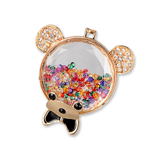 Large Bear and rhinestones gold colour charm