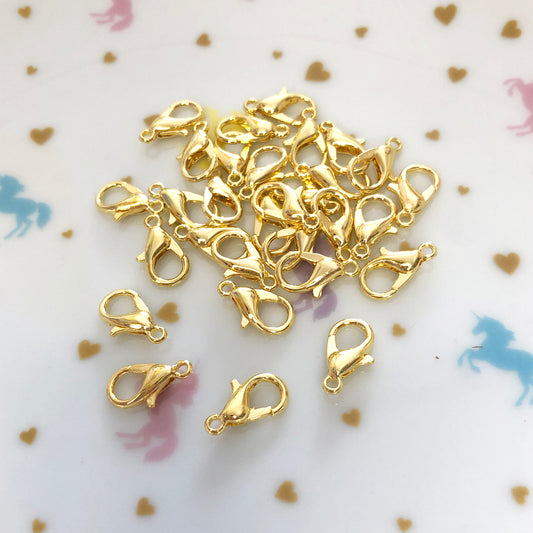 10 Gold colour lobster clasps, 7 x 12mm