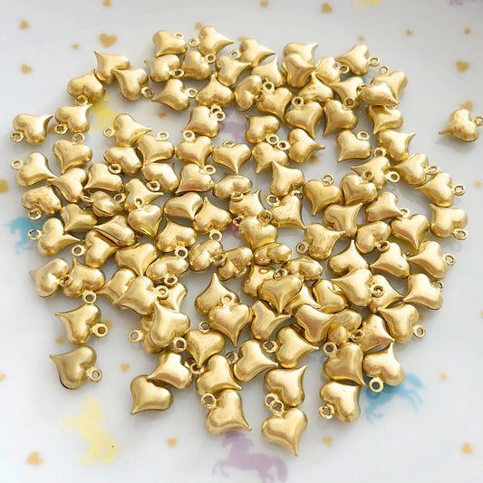 20 mini heart charms, gold colour