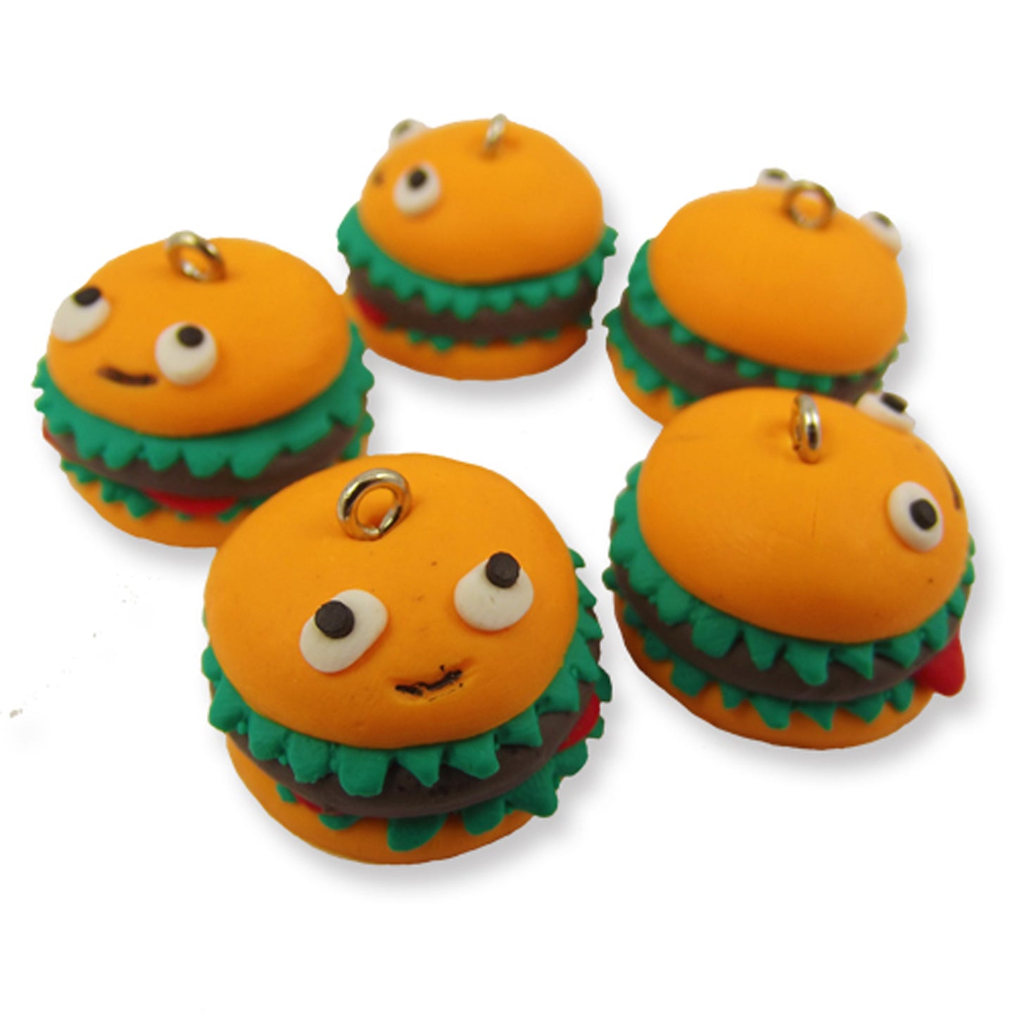 4 burger face hand made polymer clay charms