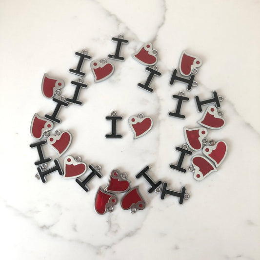 15 sets of 'I HEART' enamel charms lot