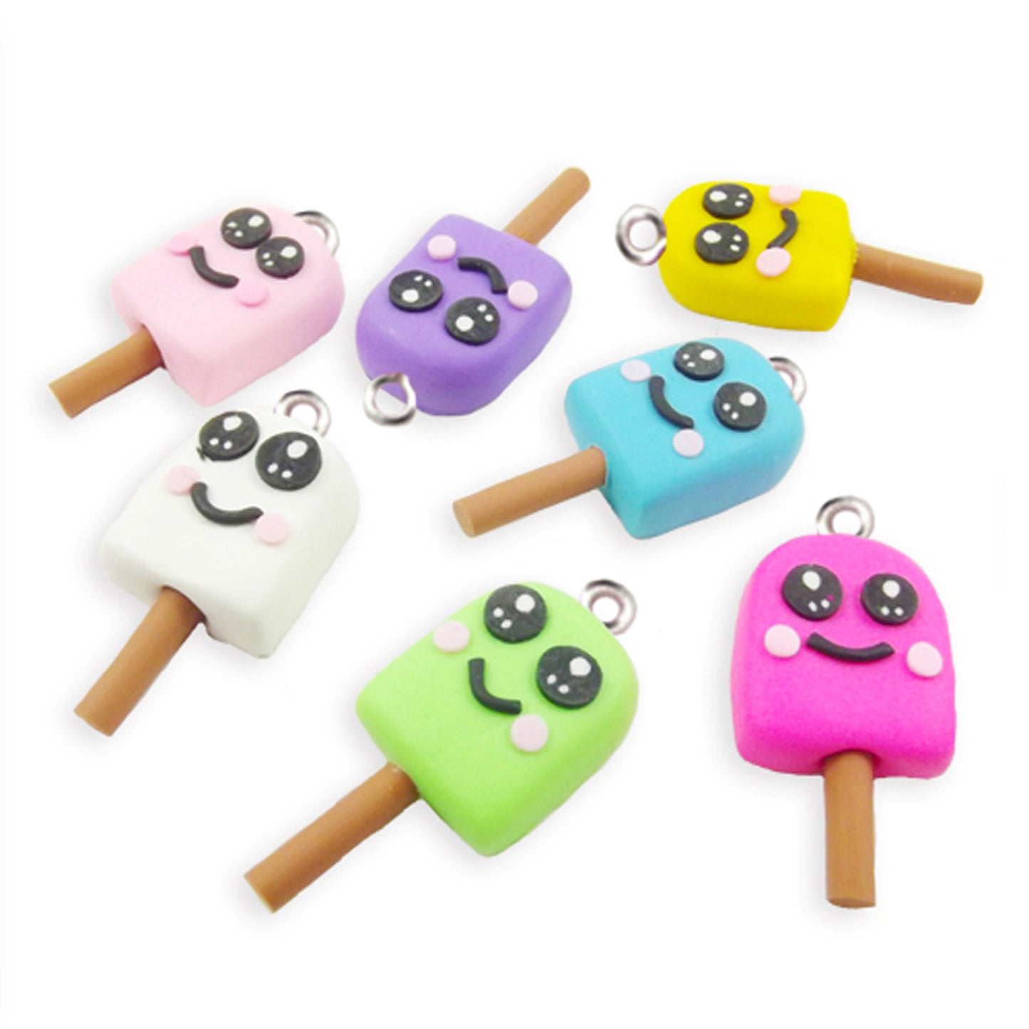 7 icelolly polymer clay charms, one of each colour.