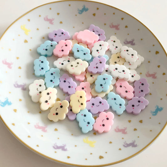 6 kawaii face cloud cabochons