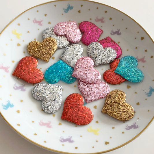 4 Heart resin high glitter cabochons, CHOOSE COLOURS!