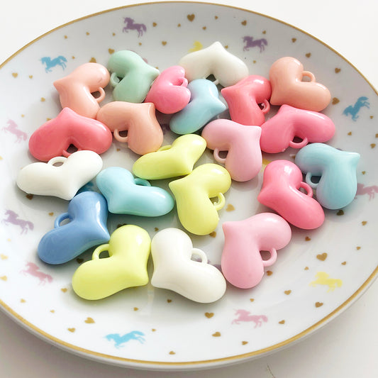 6 large pastel heart puffy charms