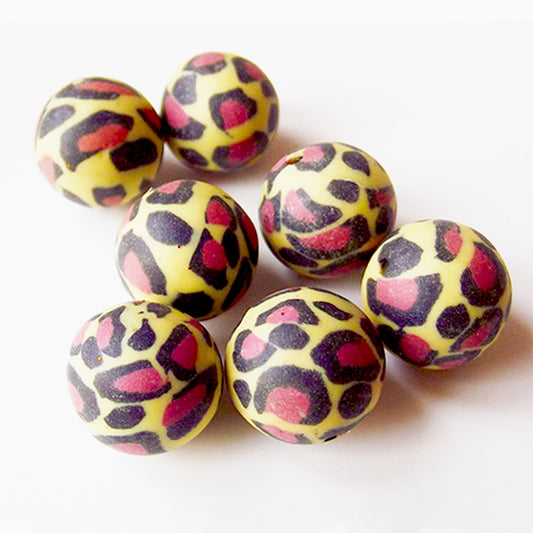 8 Leopard print polymer clay beads 12mm