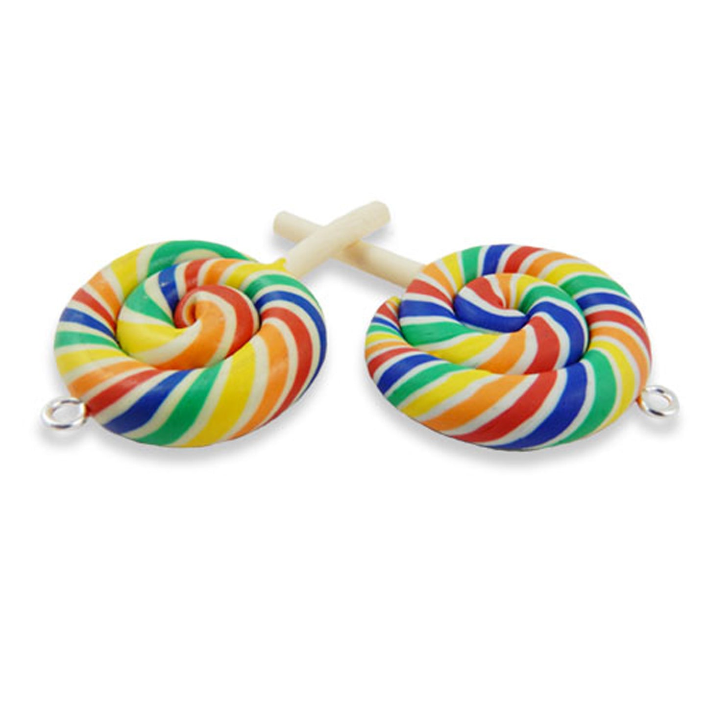 2 white & rainbow swirl lollipop charms large