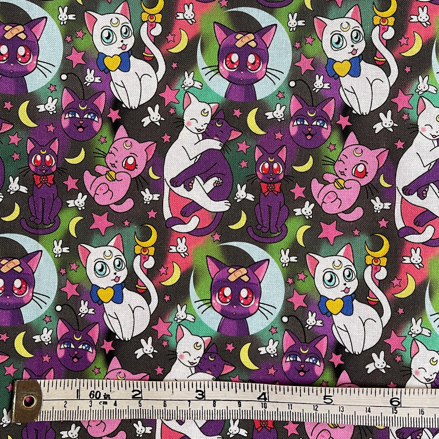 Luna & Artemis Dark, Sailor moon 100% cotton fabric