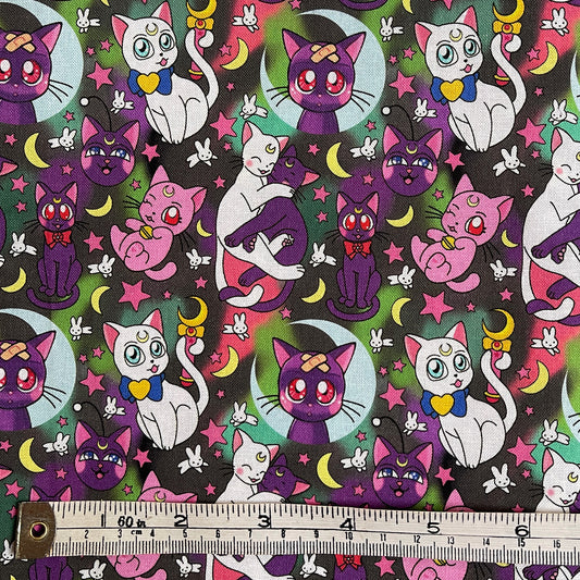 Luna & Artemis Dark, Sailor moon 100% cotton fabric
