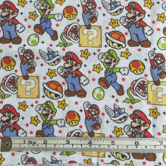 Mario and Luigi white 100% cotton fabric