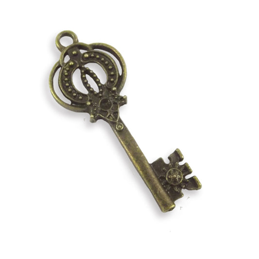 2 x Antique bronze key charms, rounded top