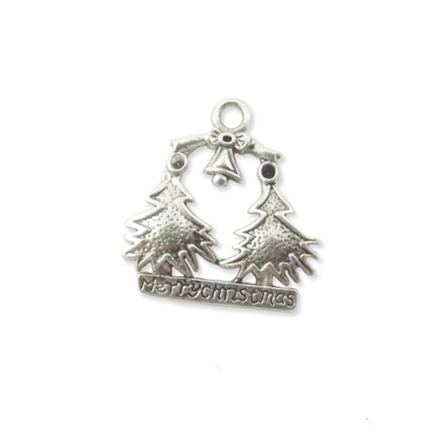 2 x Christmas tree silver colour charms, design 1