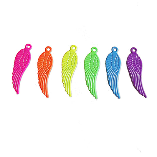 Angel wing neon coated metal charm, CHOOSE COLOUR!