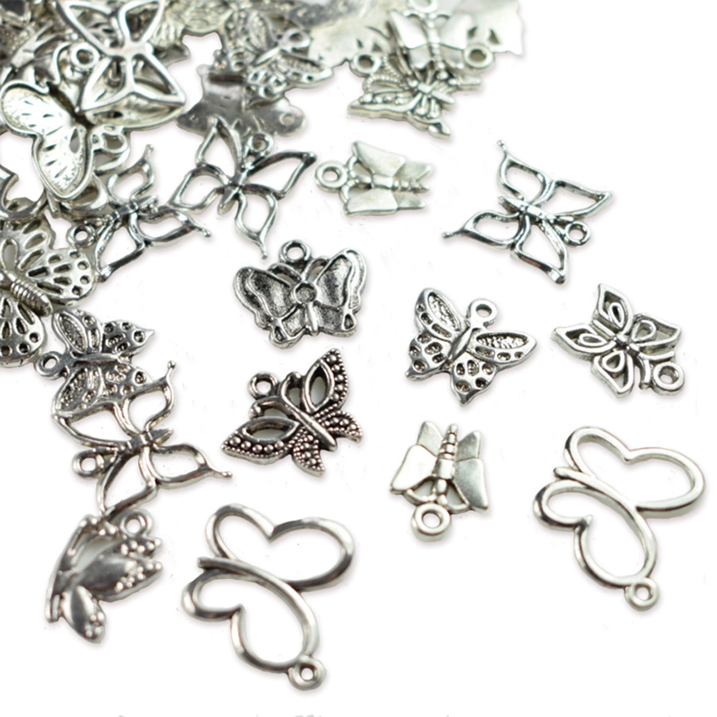 10 mixed mini Butterfly charms, silver colour