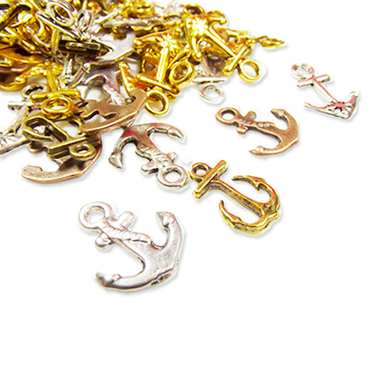 10 mixed colour and design metal anchor charms