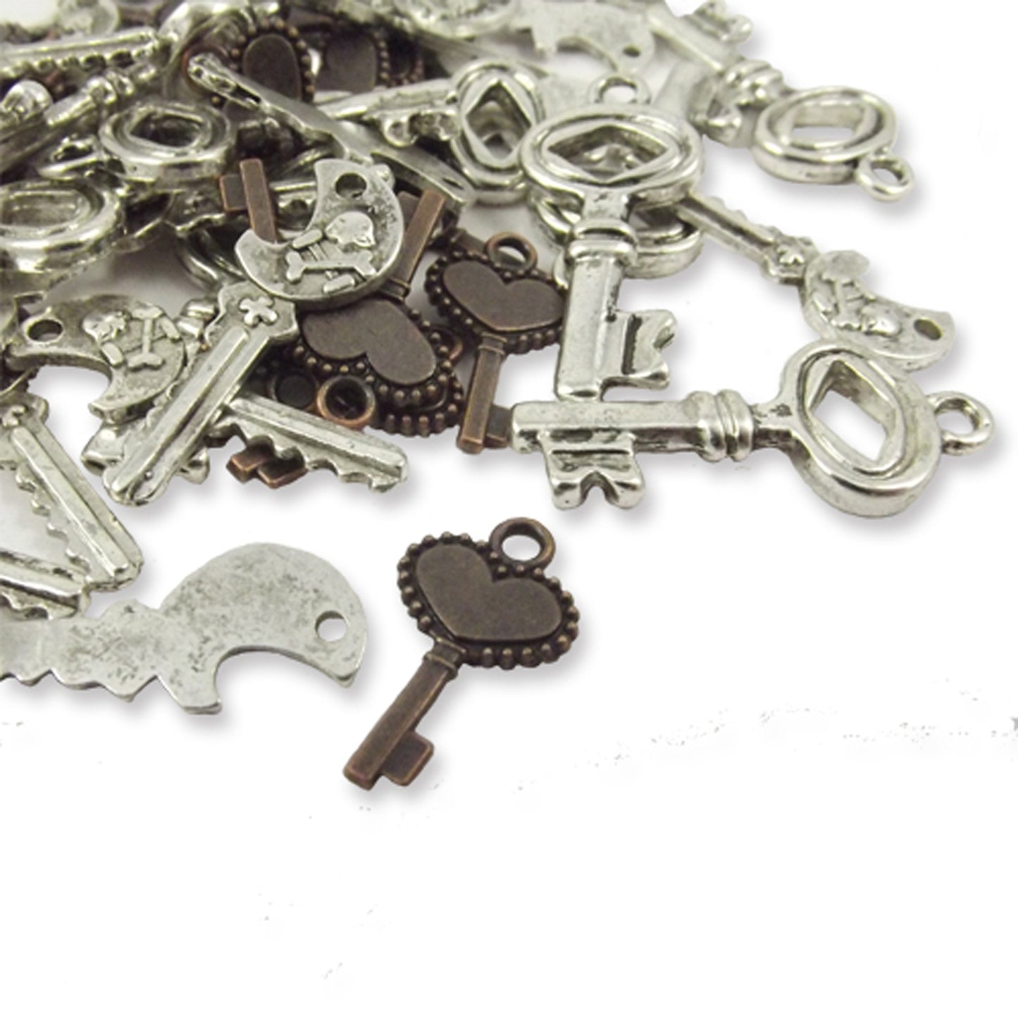 10 key charms in mixed colour metal and designs