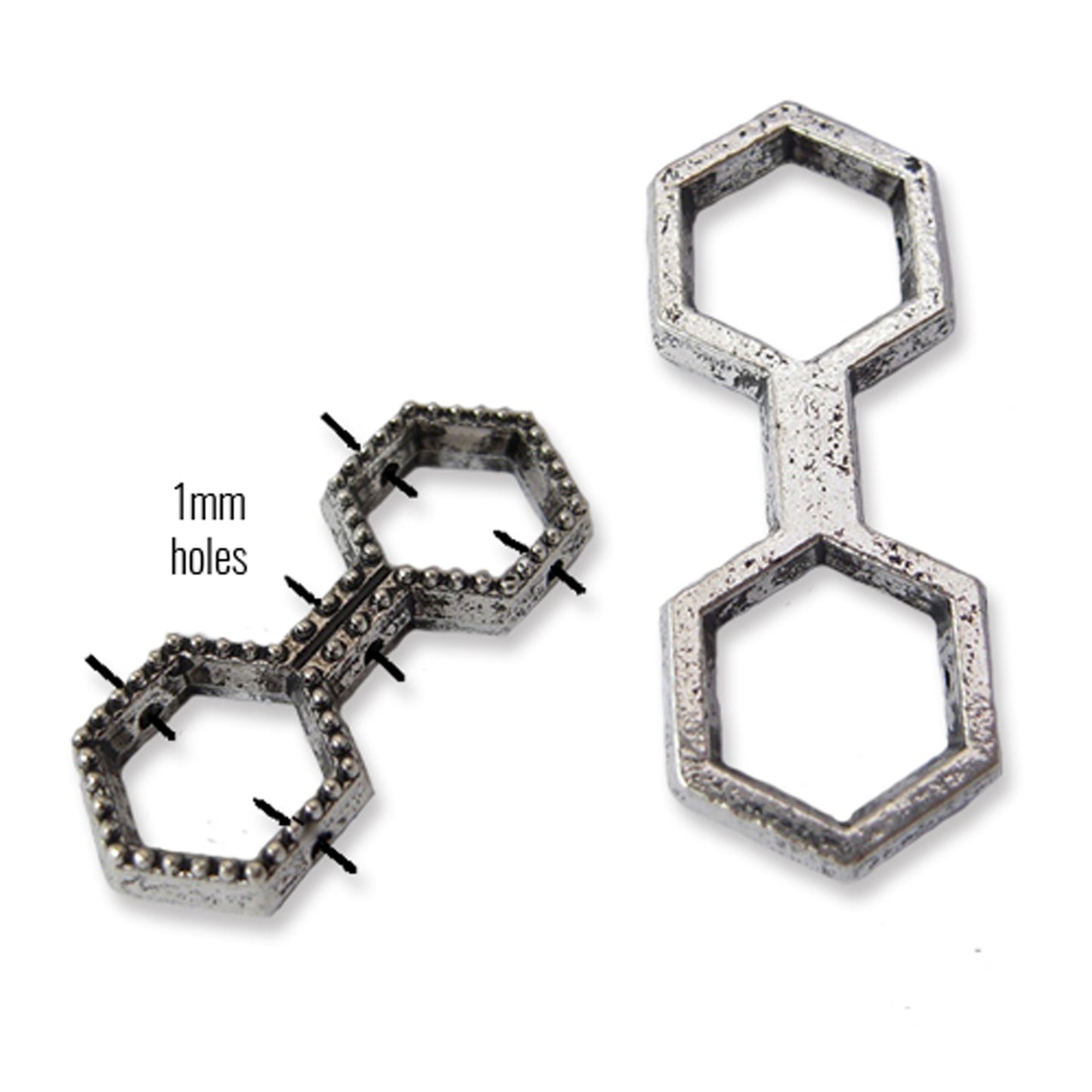 4 multi hole hexagon bead frames, antique silver