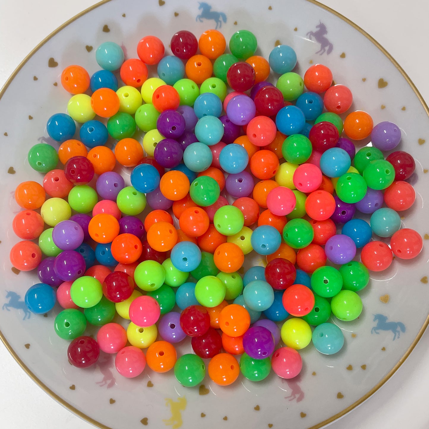 20 round fluorescent plastic beads, 12mm