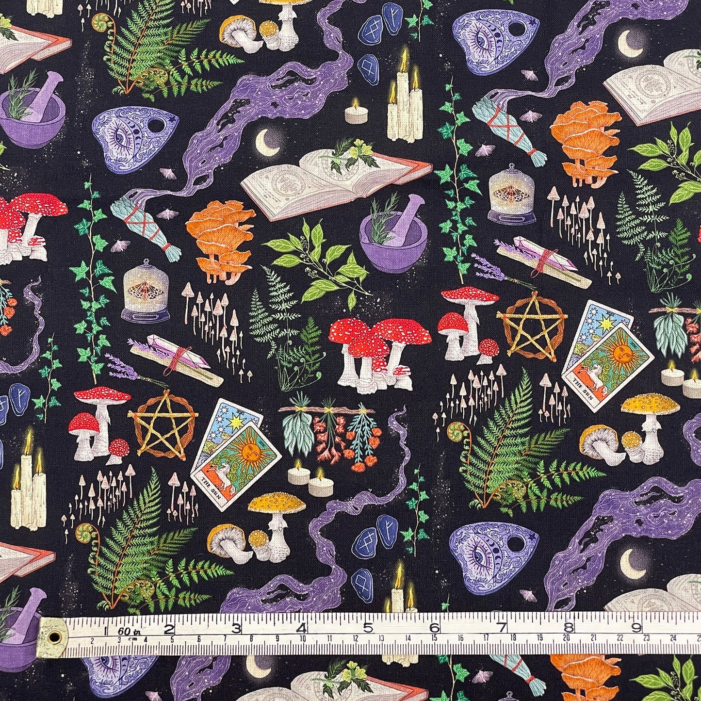 Occult witch crafts (black) 100% cotton fabric