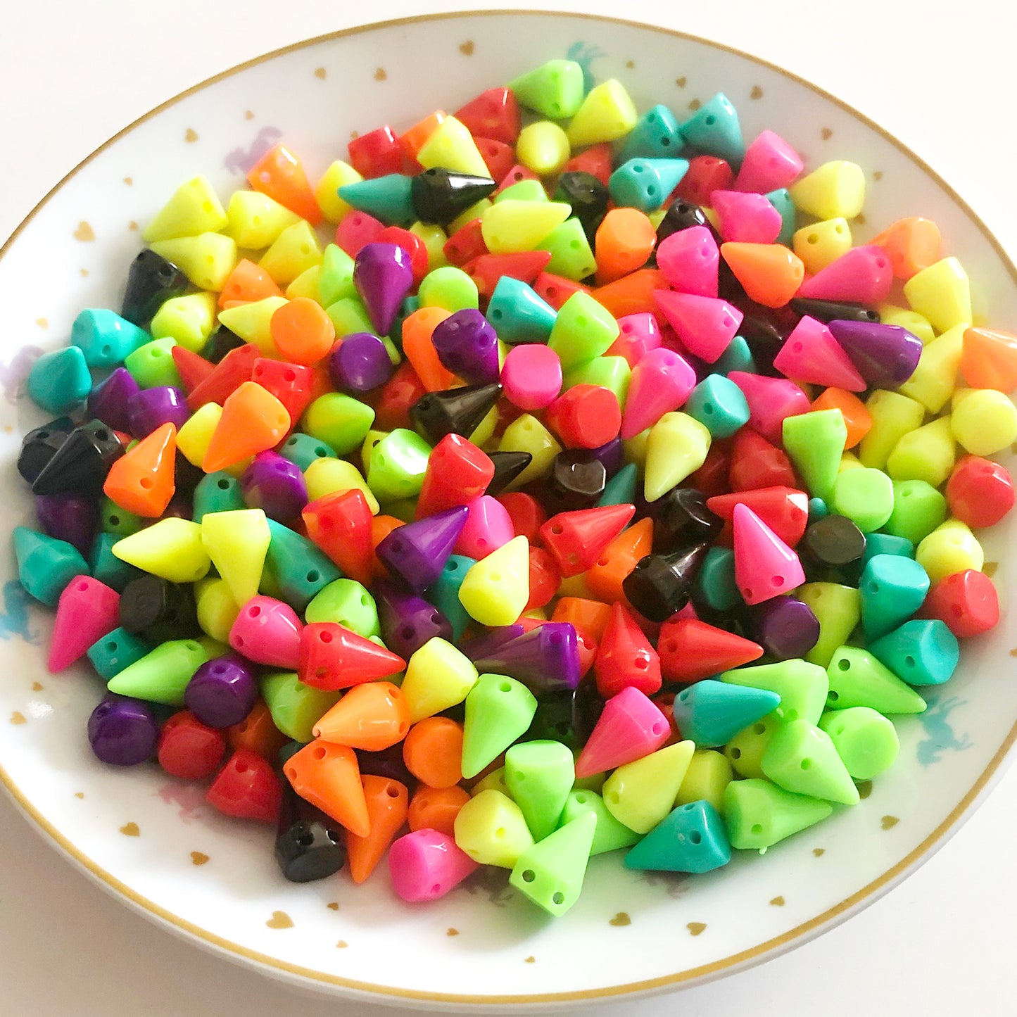 20 colourful spike beads, 2 holes