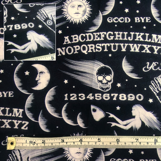 (DISCONTINUE) Ouija board black 100% cotton fabric, HALF METRE