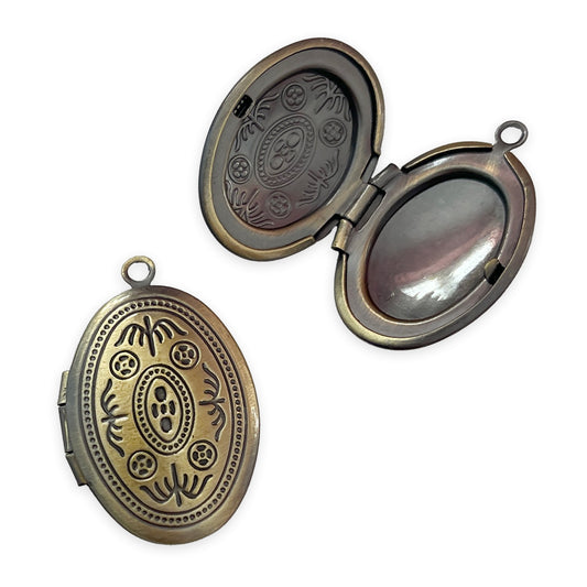 2 x Oval embossed lockets, antique bronze colour