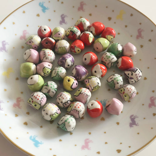 4 porcelain owl beads CHOOSE COLOURS!