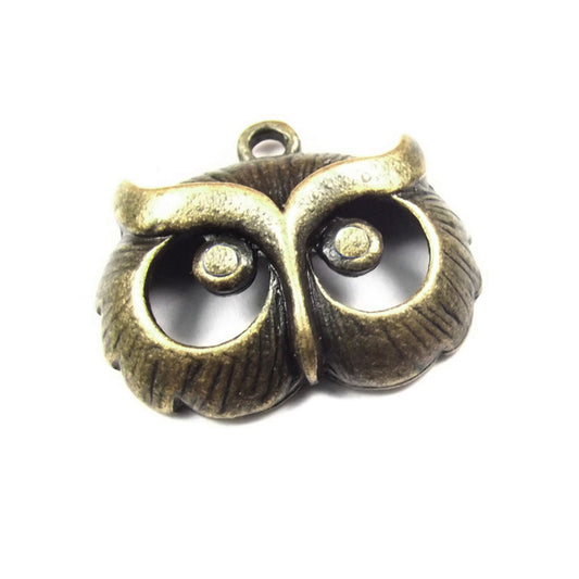 Owl head antique bronze charm