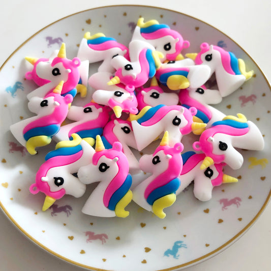 2 x rainbow Unicorn PVC charms