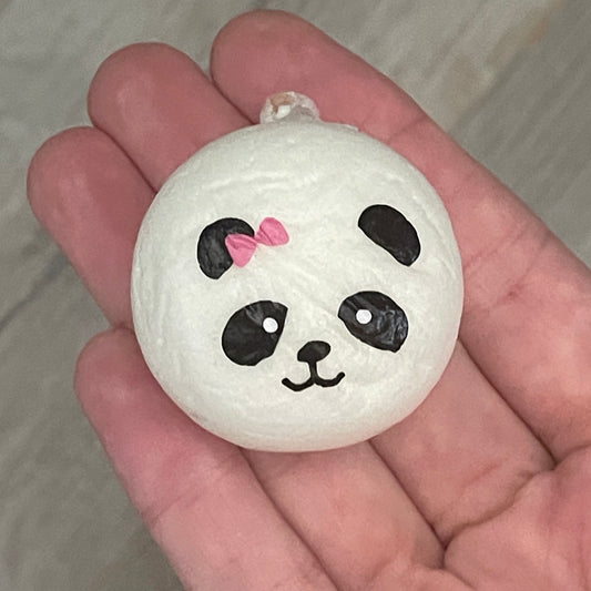 Defect/ creased Panda squishy with pink bow