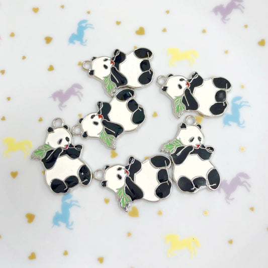 Panda and leaf enamel charm