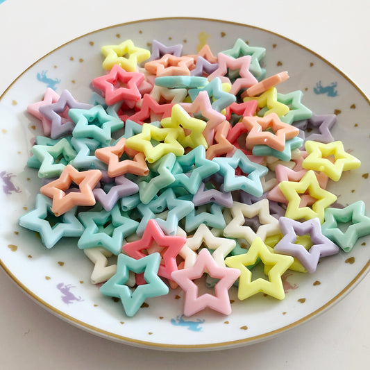 10 large hollow pastel star beads