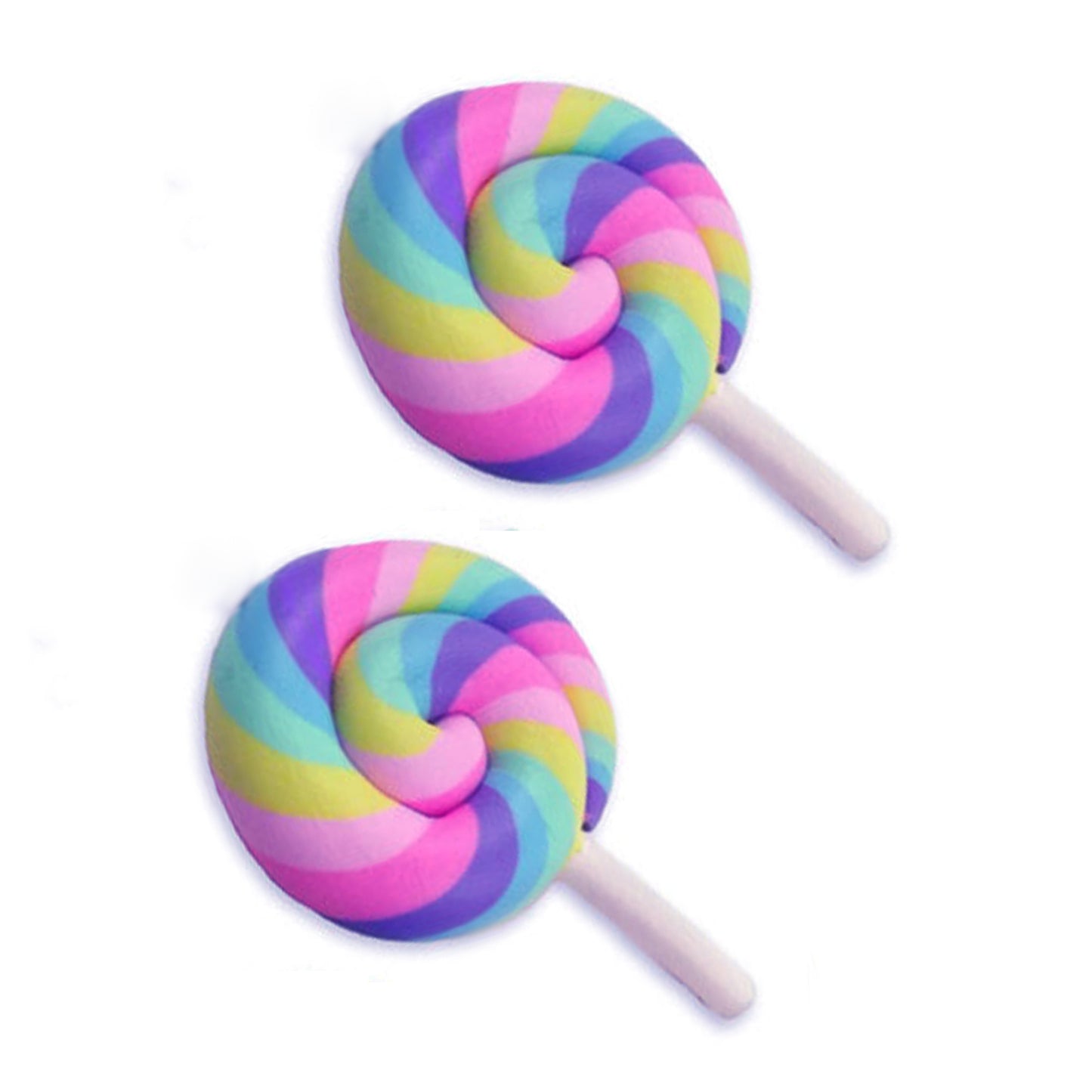 2 Cabochon Pastel rainbow lollipop cabochons