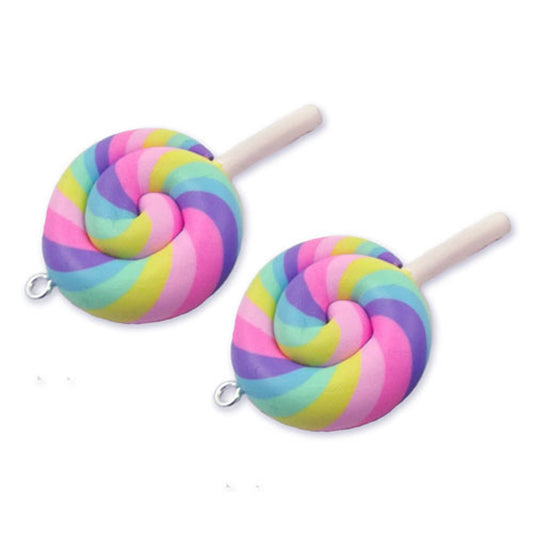 2 Pastel rainbow swirl lollipop charms large