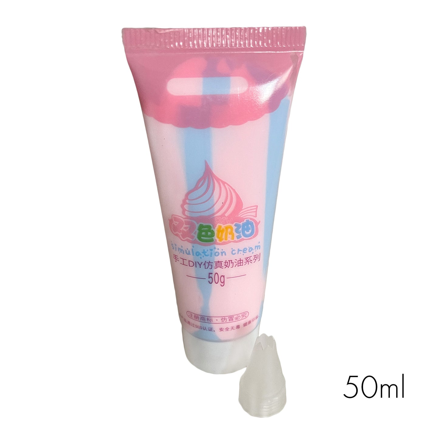 50ml Pink & Blue swirl deco cream tube, with 3 icing tips