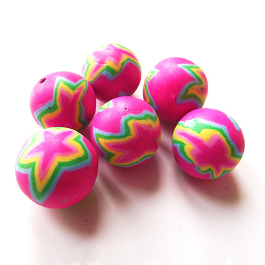 8 pink star polymer clay beads 18mm