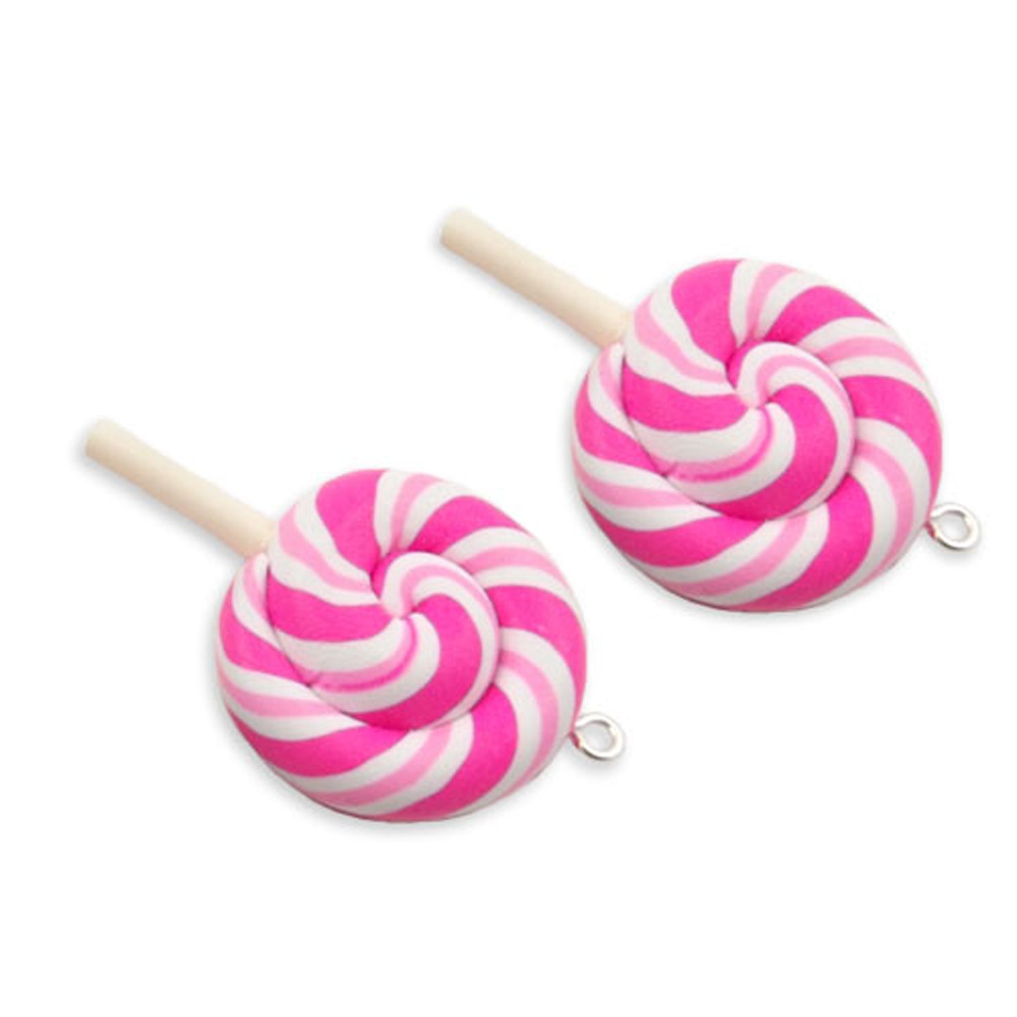 2 pink swirl lollipop charms large