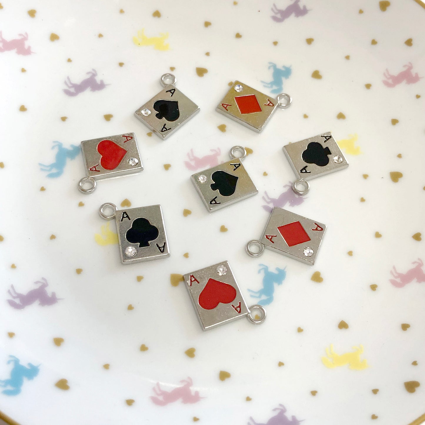 4 x card suit poker enamel charms, one of each design