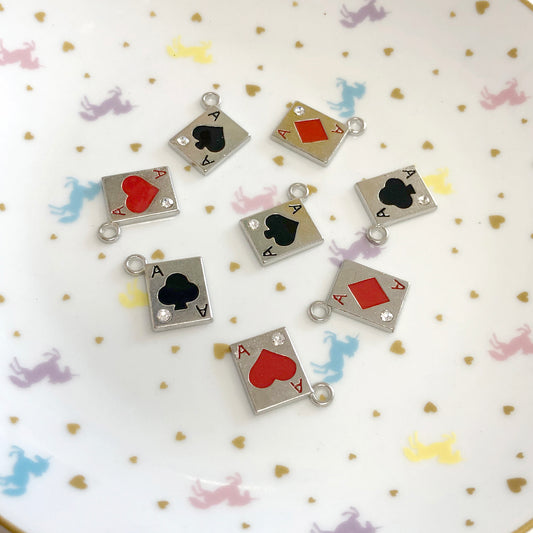 4 x card suit poker enamel charms, one of each design