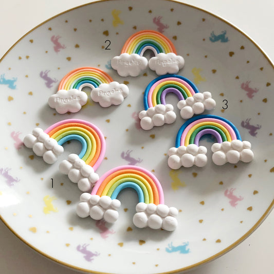 2 x large rainbow puffy cloud cabochons