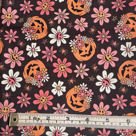 Pumpkin flowers jack 'o' lantern 100% cotton fabric