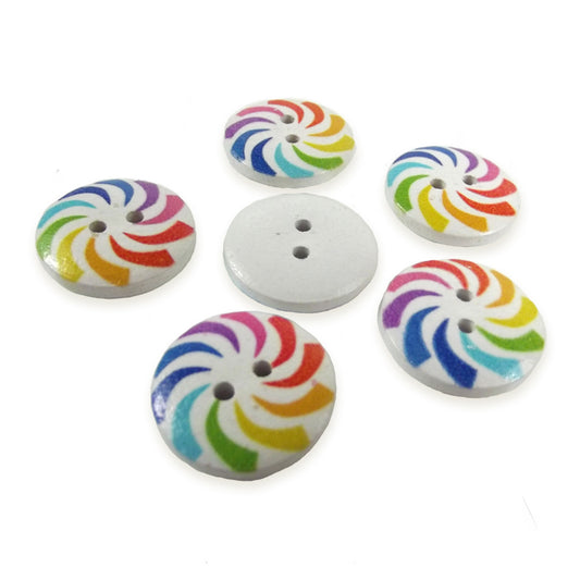 10 rainbow swirl wooden buttons