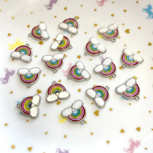 4 Rainbow clouds enamel charm