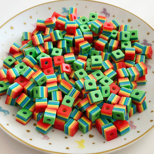 10 rainbow cube beads