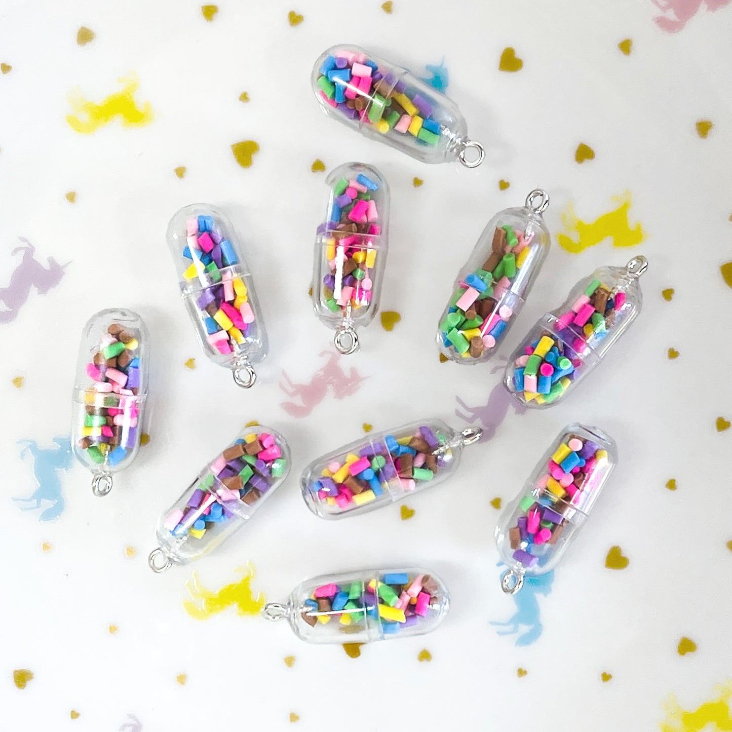 4 x Rainbow pill rainbow charms