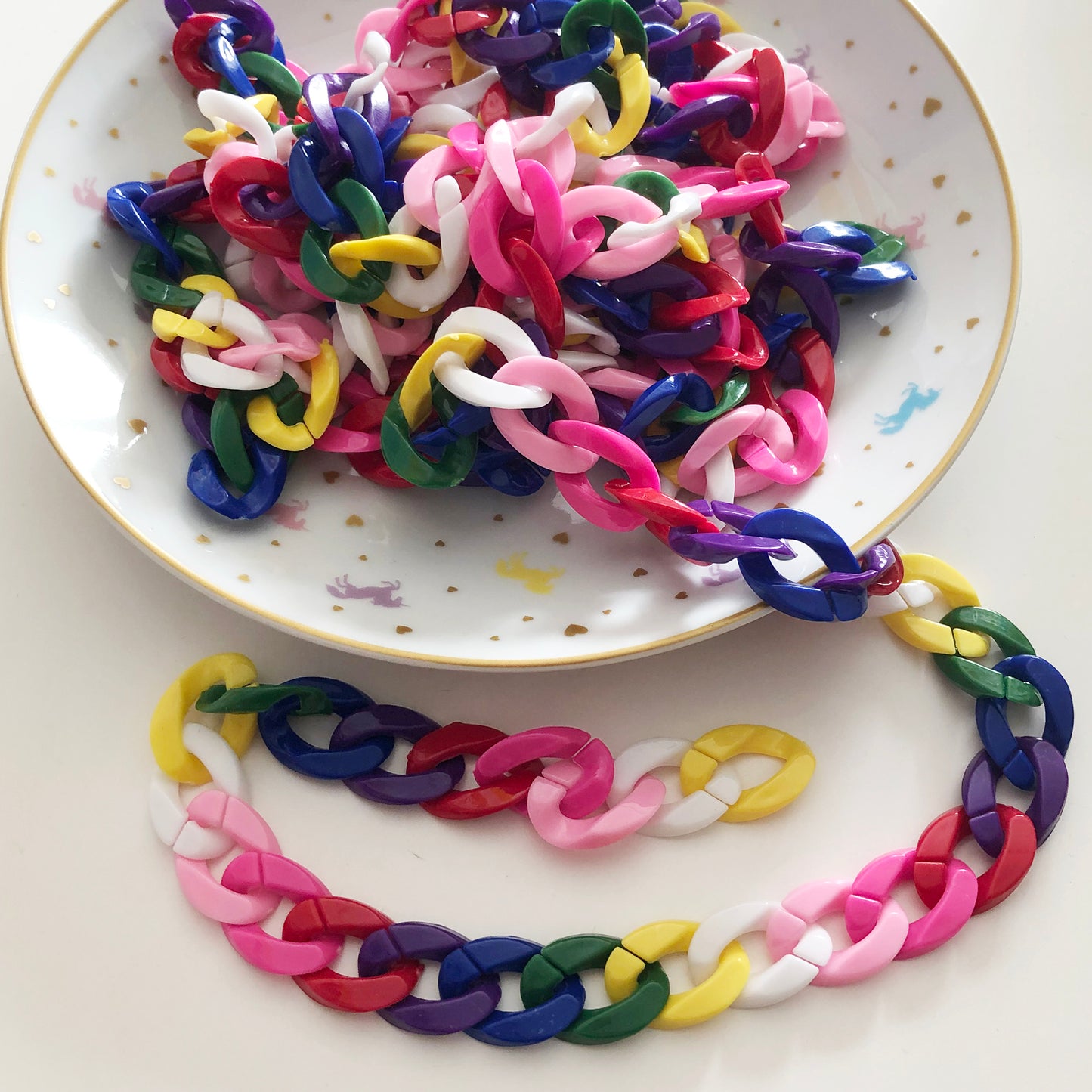 Chunky mix colour plastic chain, 50cm long